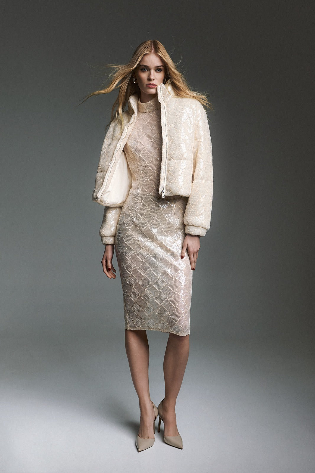 TWINS - PIUMINO CROP CON MOTIVO A ROMBI E LUREX