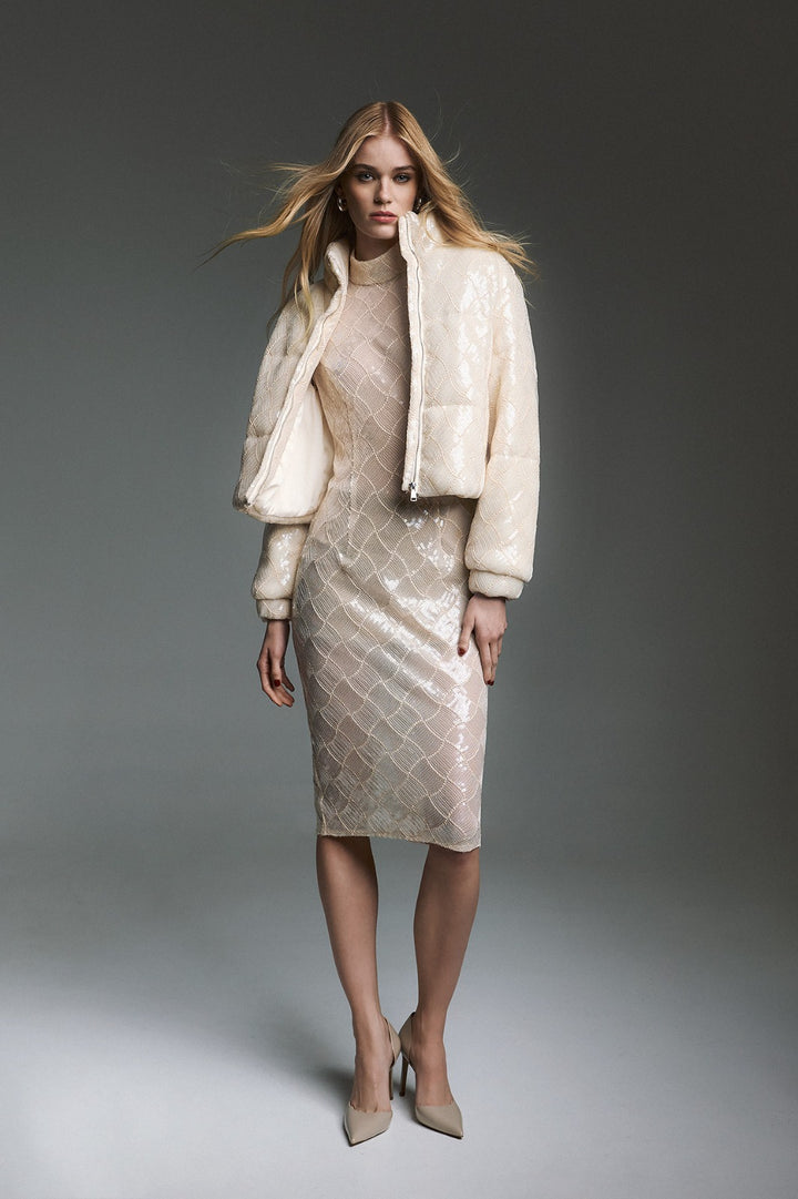 TWINS - PIUMINO CROP CON MOTIVO A ROMBI E LUREX