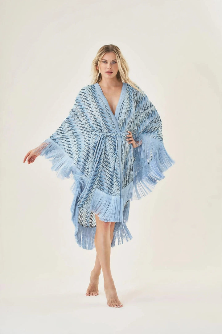 PHO FIRENZE - PONCHO IN VISCOSA E LUREX ORO IN FANTASIA CON PASSANTI PER FASCIA IN TINTA ALTEZZA VITA.
