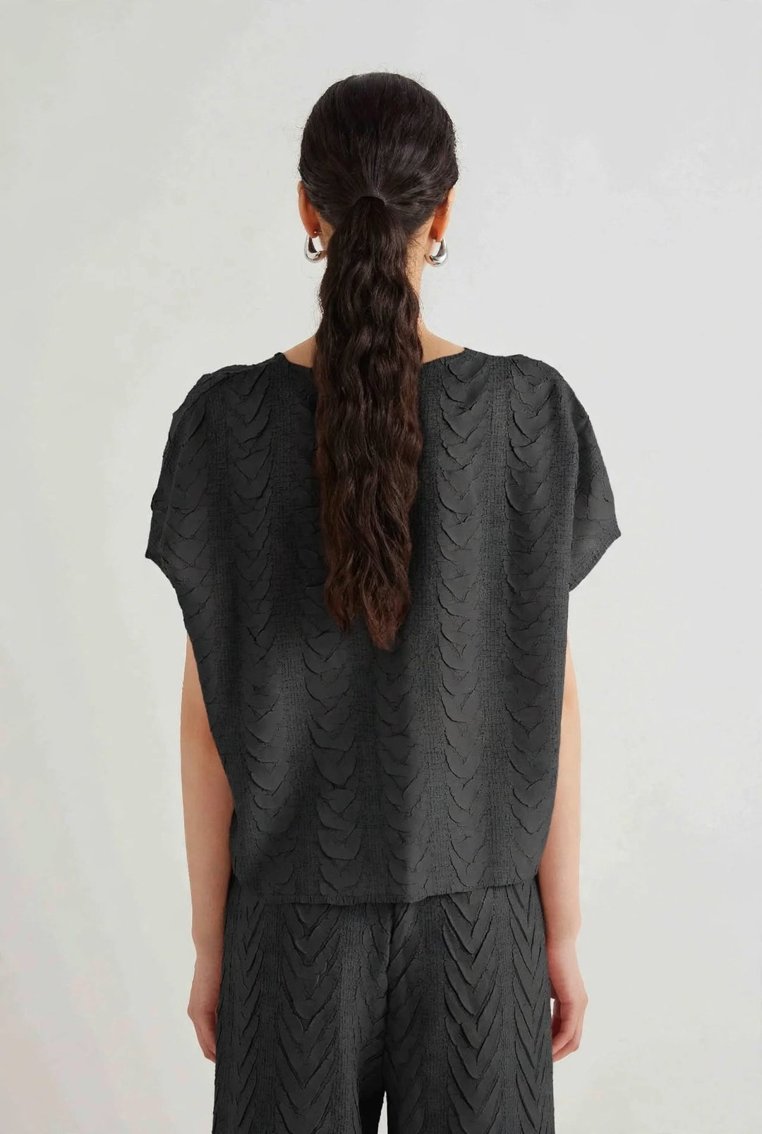 MEIMEI J - BLUSA PLISSETTATA DISEGNO TRECCIA- DISPONIBILE BLU NOTTE