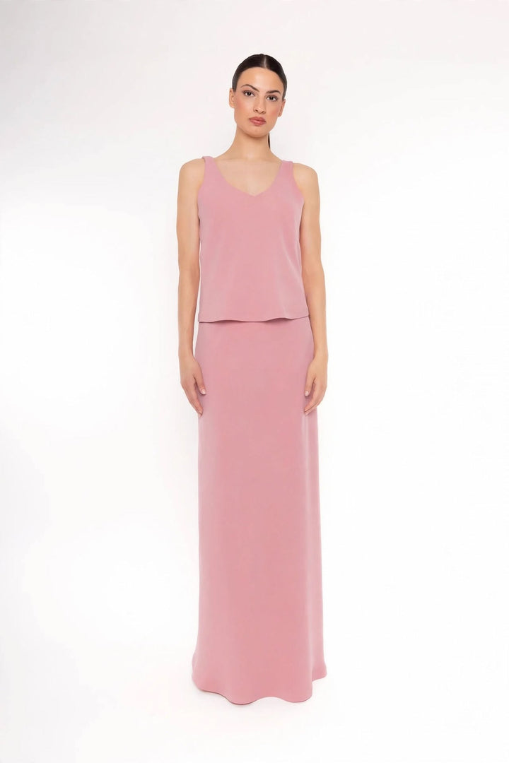 CARLA RUIZ - COMPLETO LUNGO ELEGANTE CON MANTELLA IN CHIFFON – DISPONIBILE ROSA, BLU E VERDE