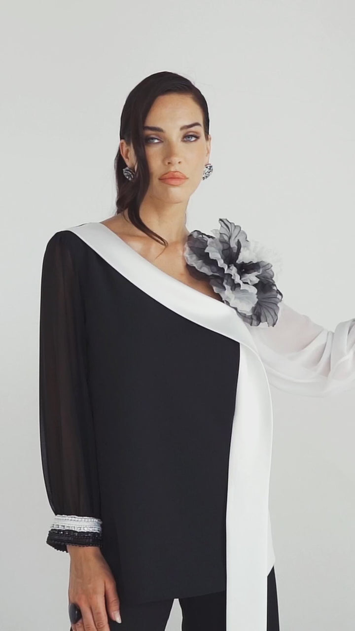 FLÒ - COMPLETO ELEGANTE BICOLORE CON PANTALONE PALAZZO